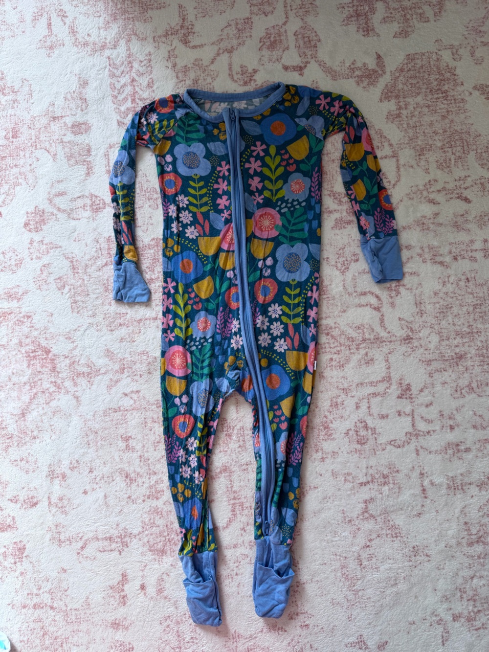 Little Sleepies Blue Floral Print Footed One-Piece